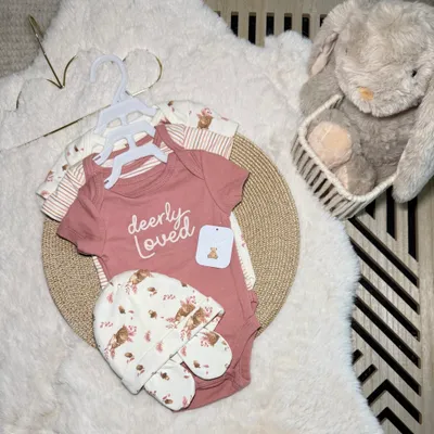 🌸 Bodies + bonnet + gants - bébé fille - René Rofé • 3/6 mois 🌸